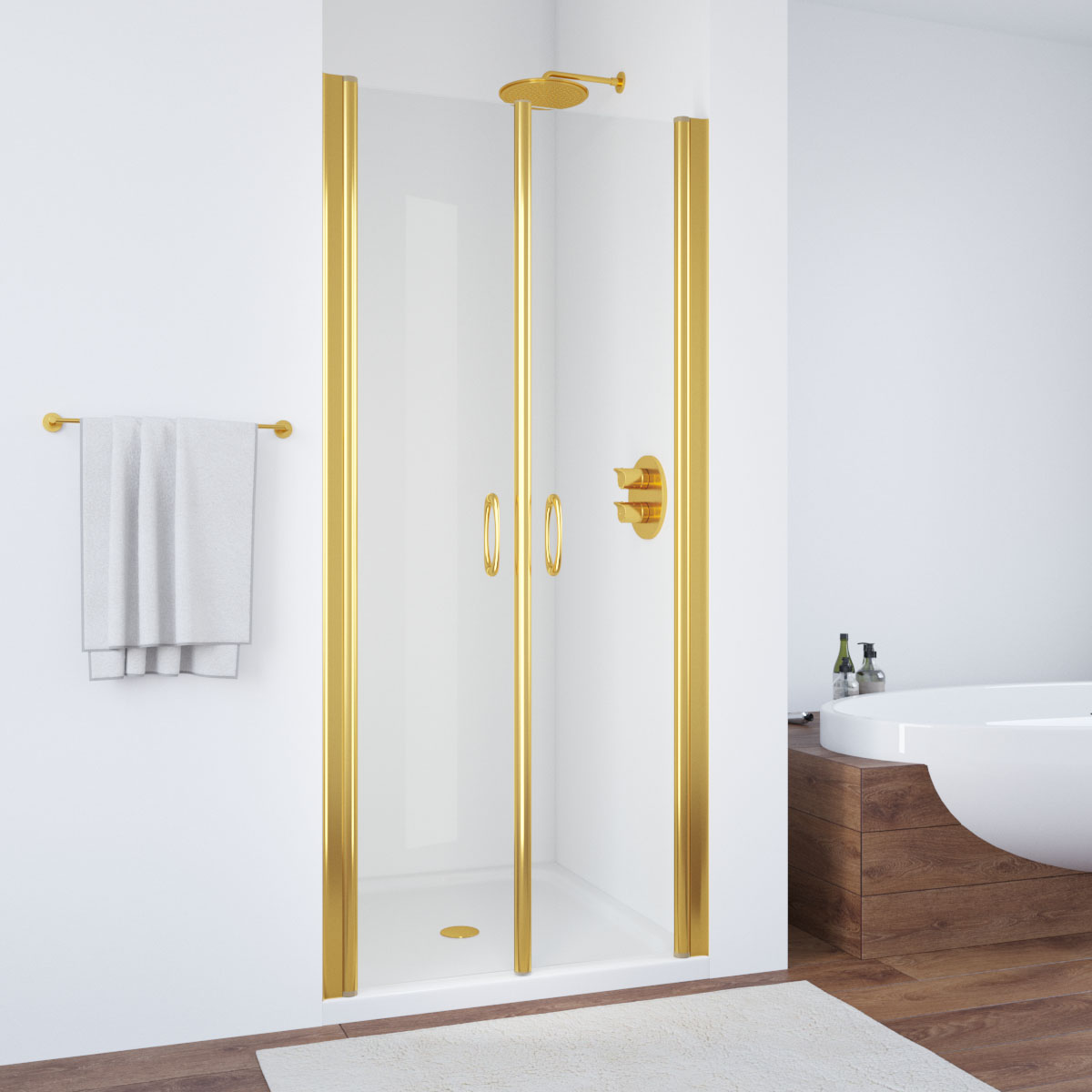 Душевая дверь в нишу Vegas Glass Е2Р 120 09 crystalvision, профиль золото глянцевое, стекло crystalvision