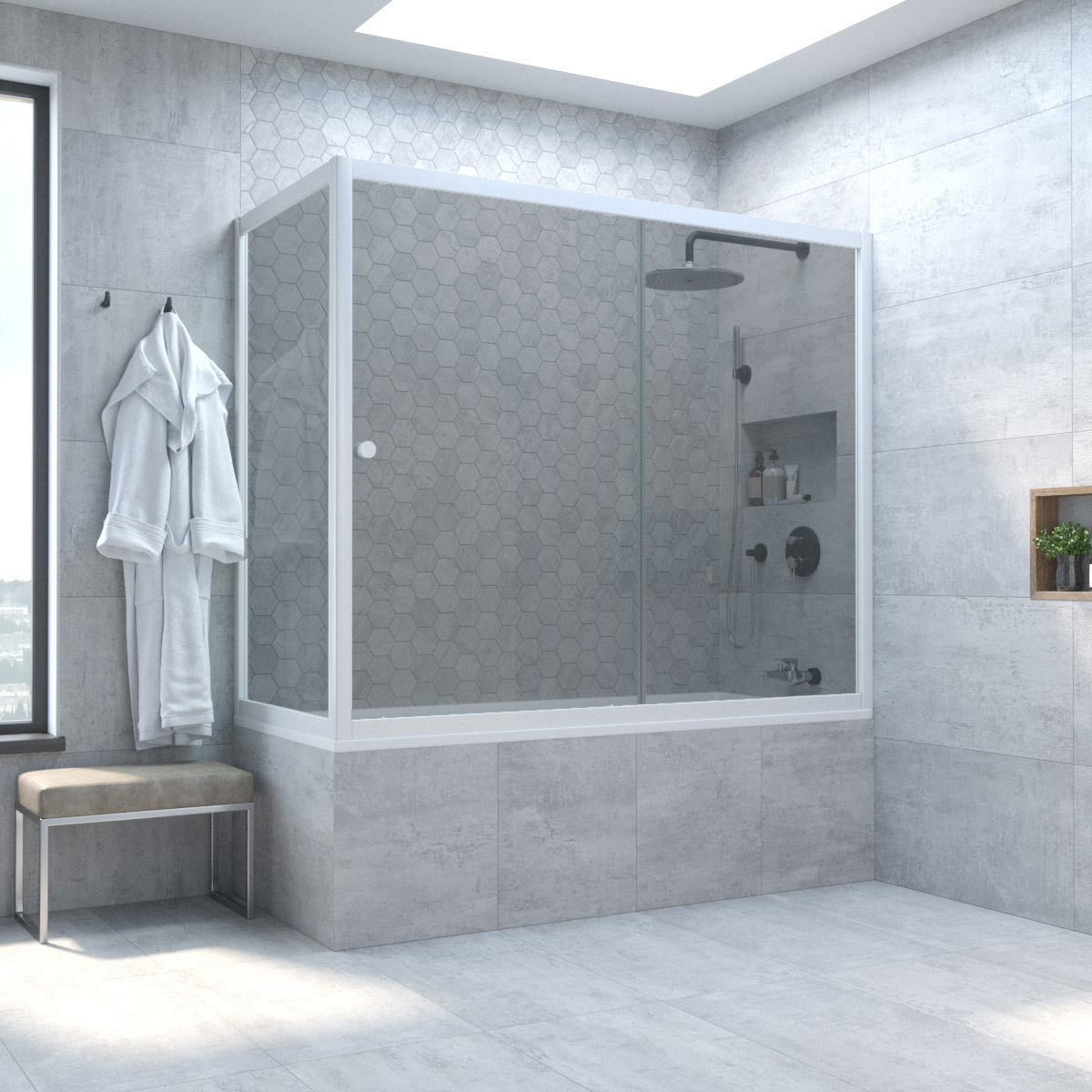 Шторка на ванну Vegas Glass ZV+ZVF NOVO 160*70 01 07, профиль белый, стекло графит