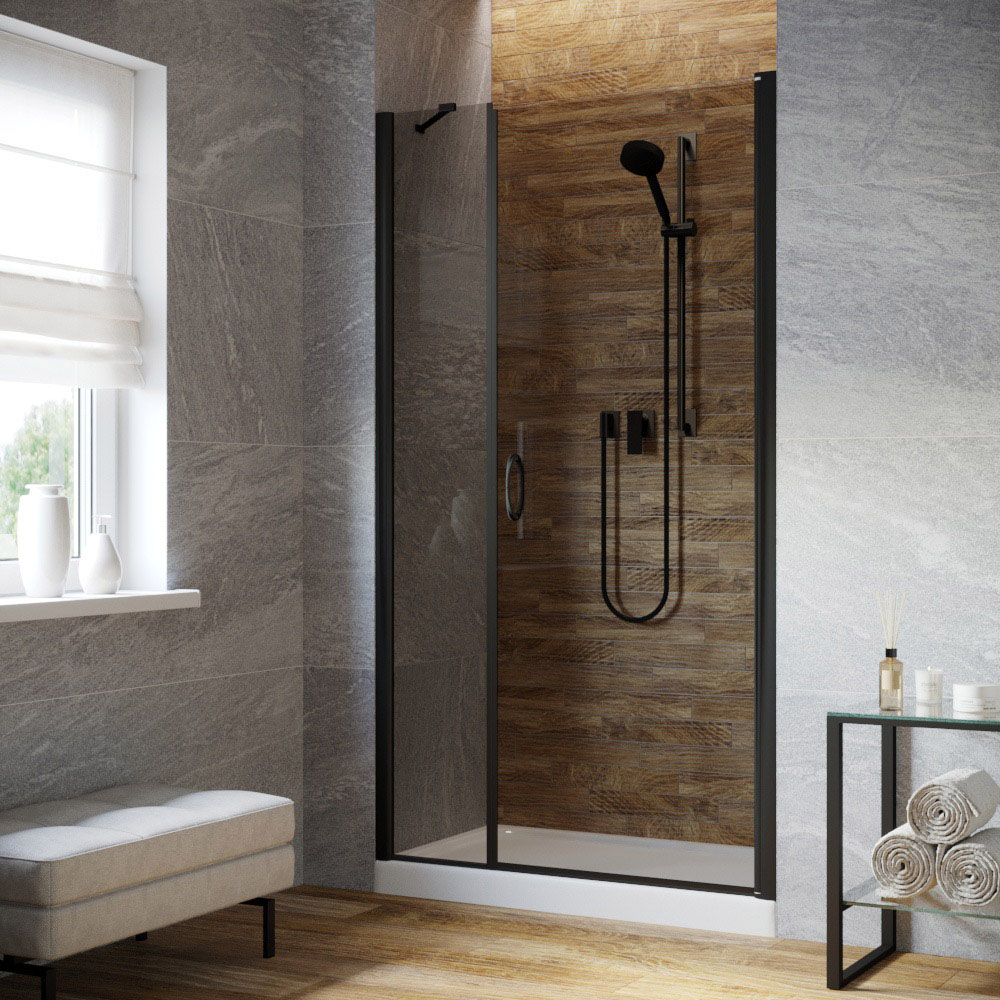 Душевая дверь в нишу Vegas Glass EP-F-2 LUX 155 02М 07 R, профиль черный матовый, стекло графит