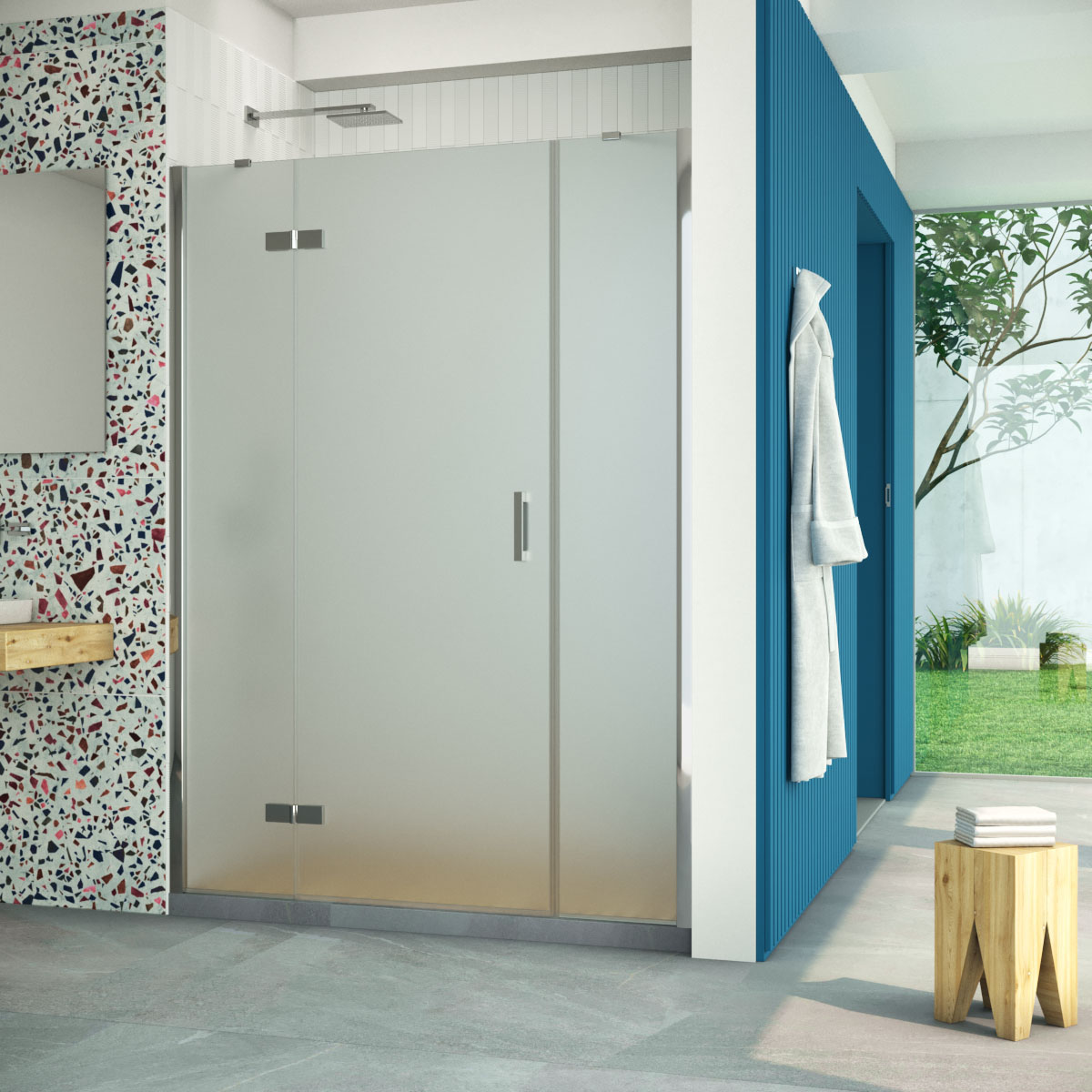 Душевая дверь в нишу Vegas Glass AFP-F Retta 150 08 10 L, профиль глянцевый хром стекло сатин