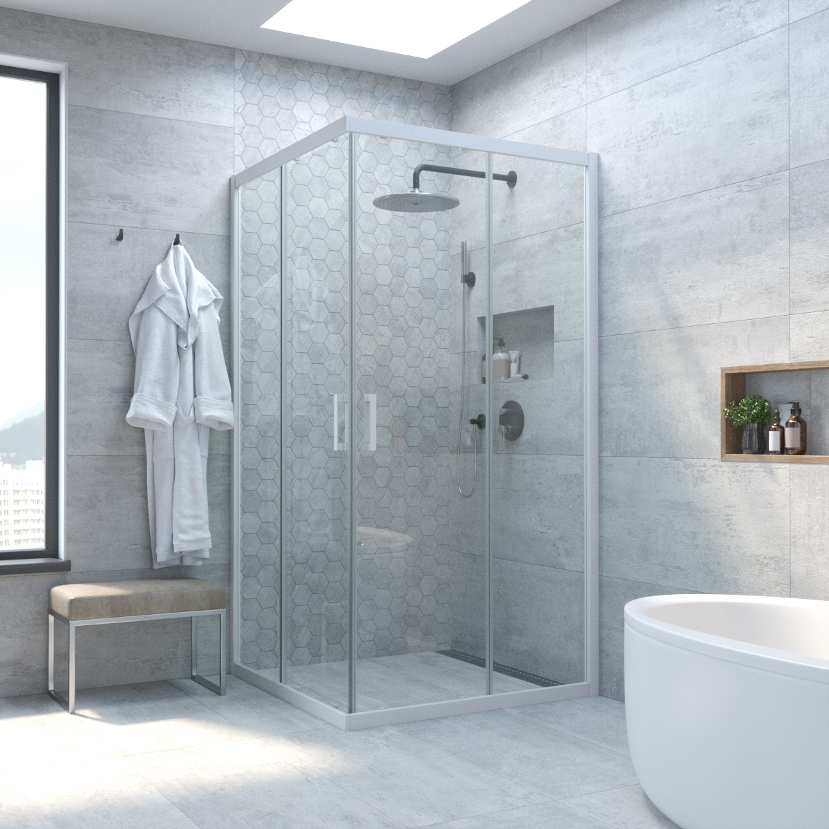 Душевой уголок Vegas Glass ZA NOVO h2000 110 01 crystalvision, профиль белый, стекло crystalvision