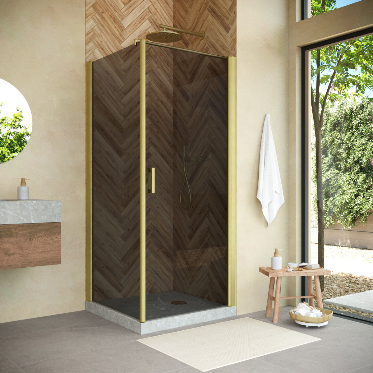 Душевой уголок Vegas Glass EP-FIS NOVO h2000 90*80 03 07 R, профиль золото матовое, стекло графит