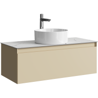 Тумба с раковиной Aqwella 5 stars Geometria 100 подвесная 1 ящик, морская дюна, столешница белый мрамор