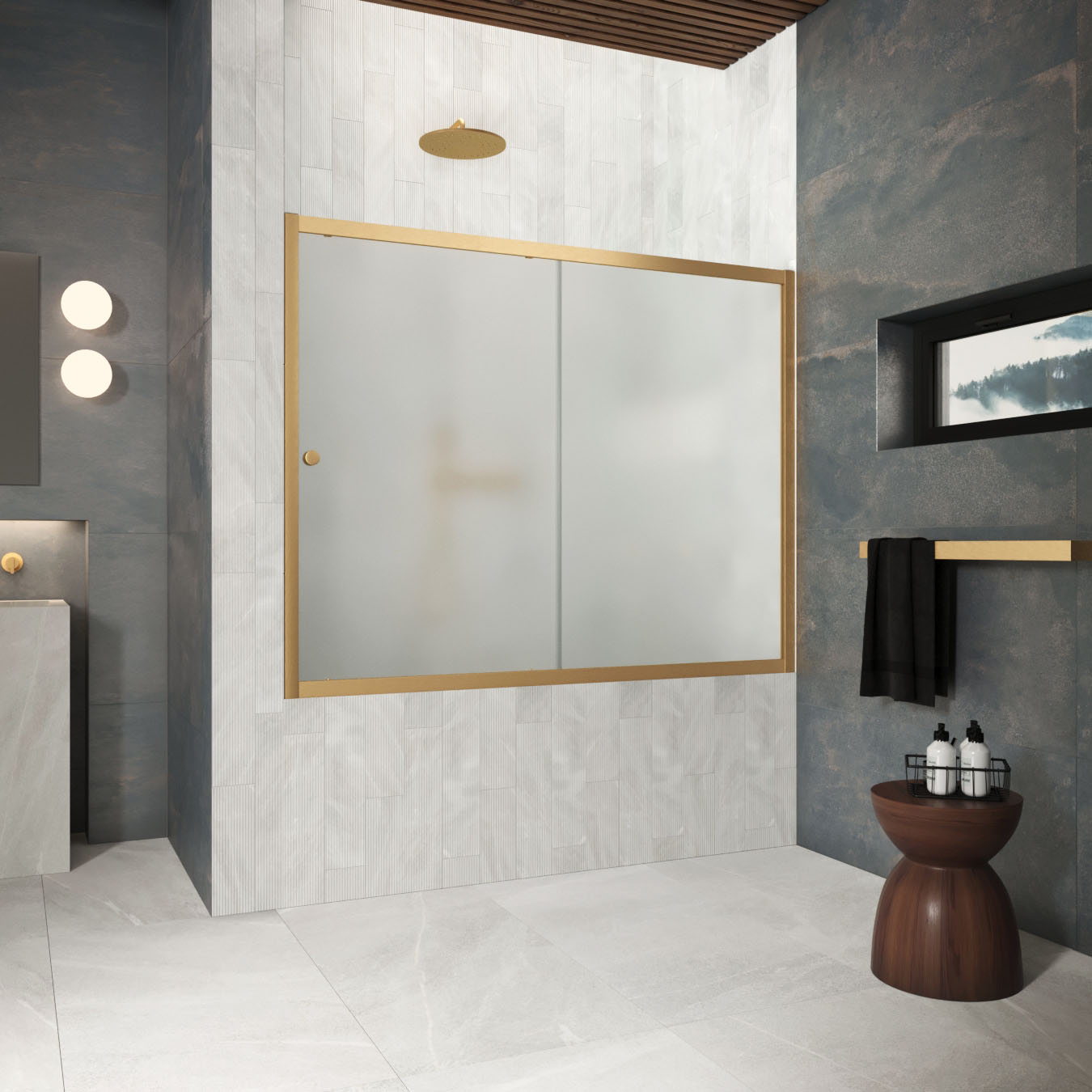 Шторка на ванну Vegas Glass  ZV Protec 150 03 10, профиль золото матовое, стекло сатин