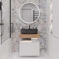 Мебель для ванной Stworki Ольборг 60 столешница дуб французский, без отверстий, с тумбой 60, с раковиной Vitra Shift черной