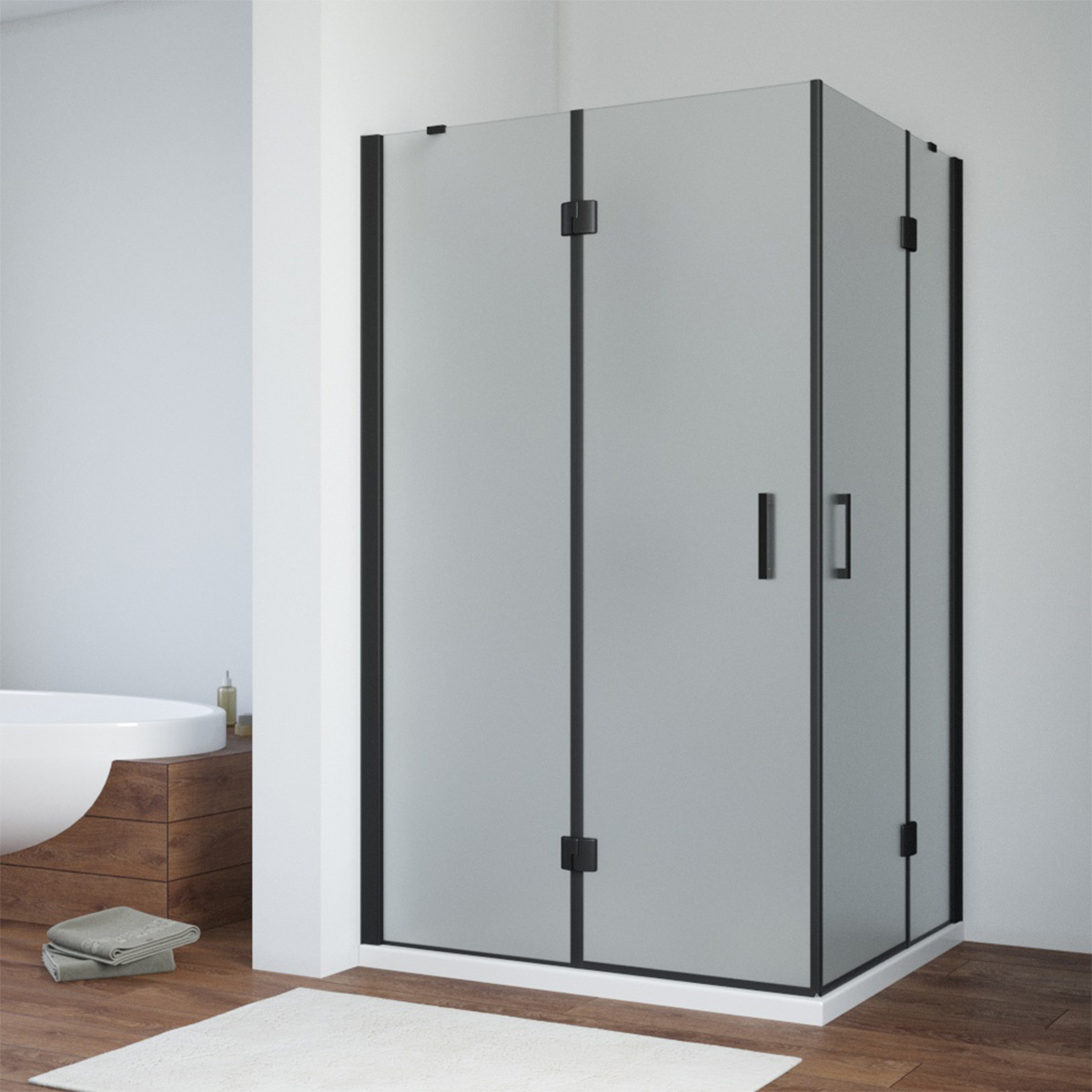 Душевой уголок Vegas Glass AFA-F NOVO 90*80 02М 10 L, профиль черный матовый, стекло сатин