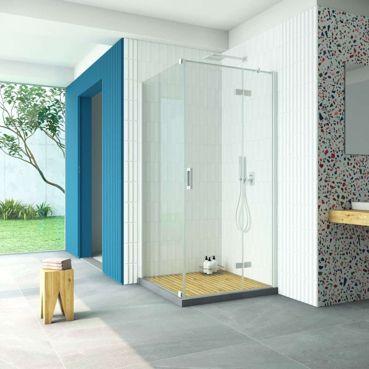 Душевой уголок Vegas Glass AFP-Fis Retta 90*70 01 crystalvision R, профиль белый стекло crystalvision