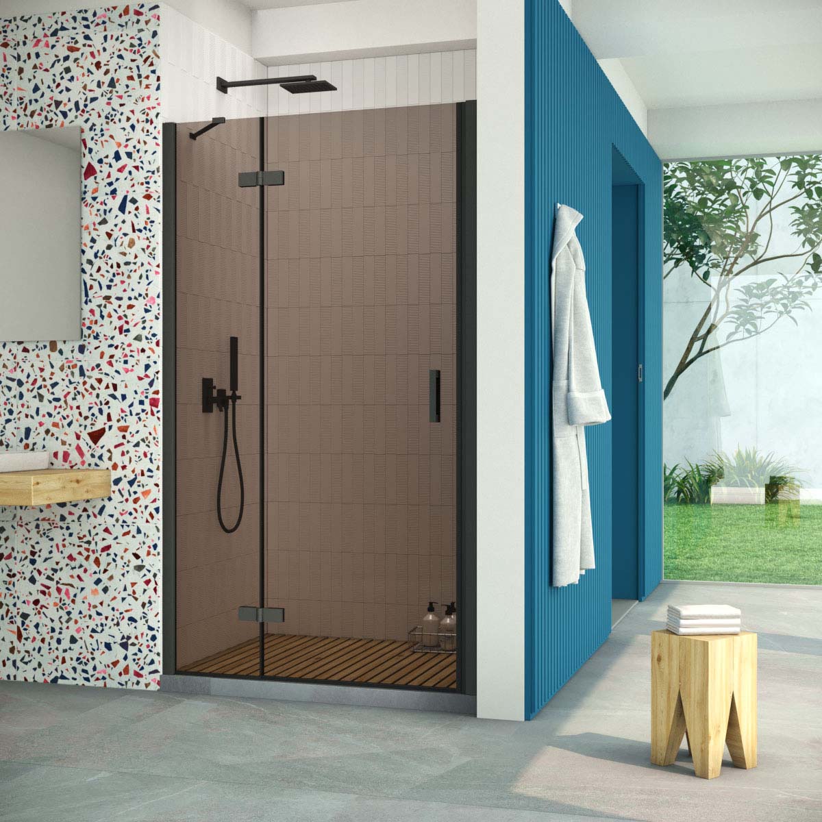 Душевая дверь в нишу Vegas Glass AFP Retta 120 02М 05 L, профиль черный матовый, стекло бронза