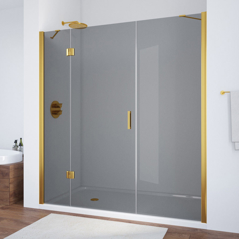 Душевая дверь в нишу Vegas Glass AFP-F NOVO 200 09 07 L, профиль золото глянцевое, стекло графит