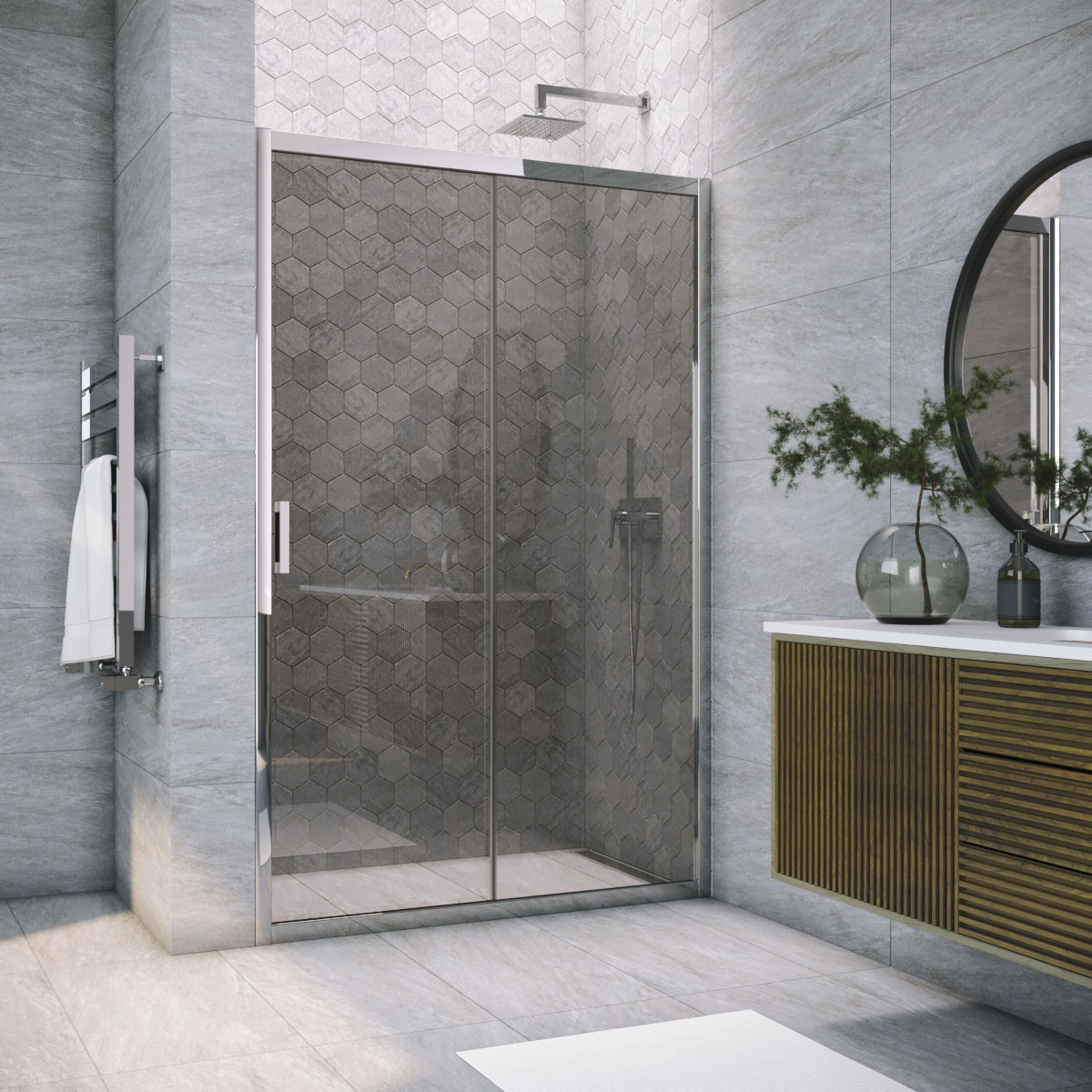 Душевая дверь в нишу Vegas Glass ZP TUR NOVO h1900 175 08 07, профиль глянцевый хром, стекло графит