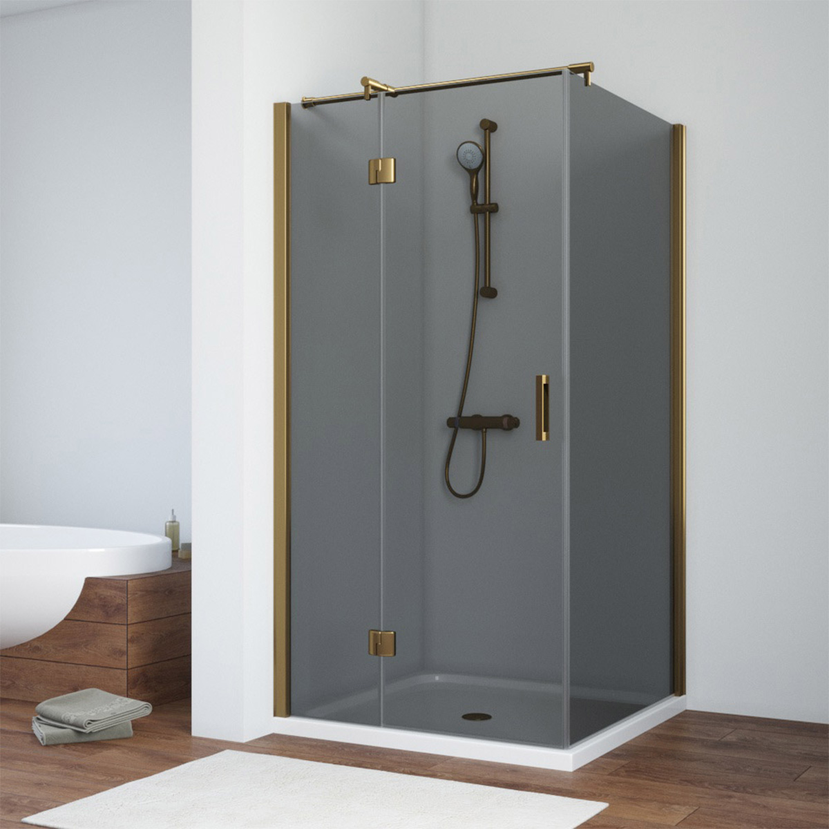 Душевой уголок Vegas Glass AFP-Fis TUR NOVO h1890 80*120 05 07 L, профиль бронза, стекло графит