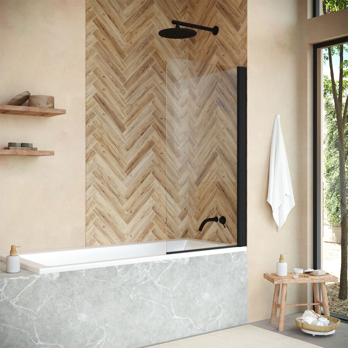 Шторка на ванну Vegas Glass  EV NOVO 60 02М 01, профиль черный матовый, стекло прозрачное