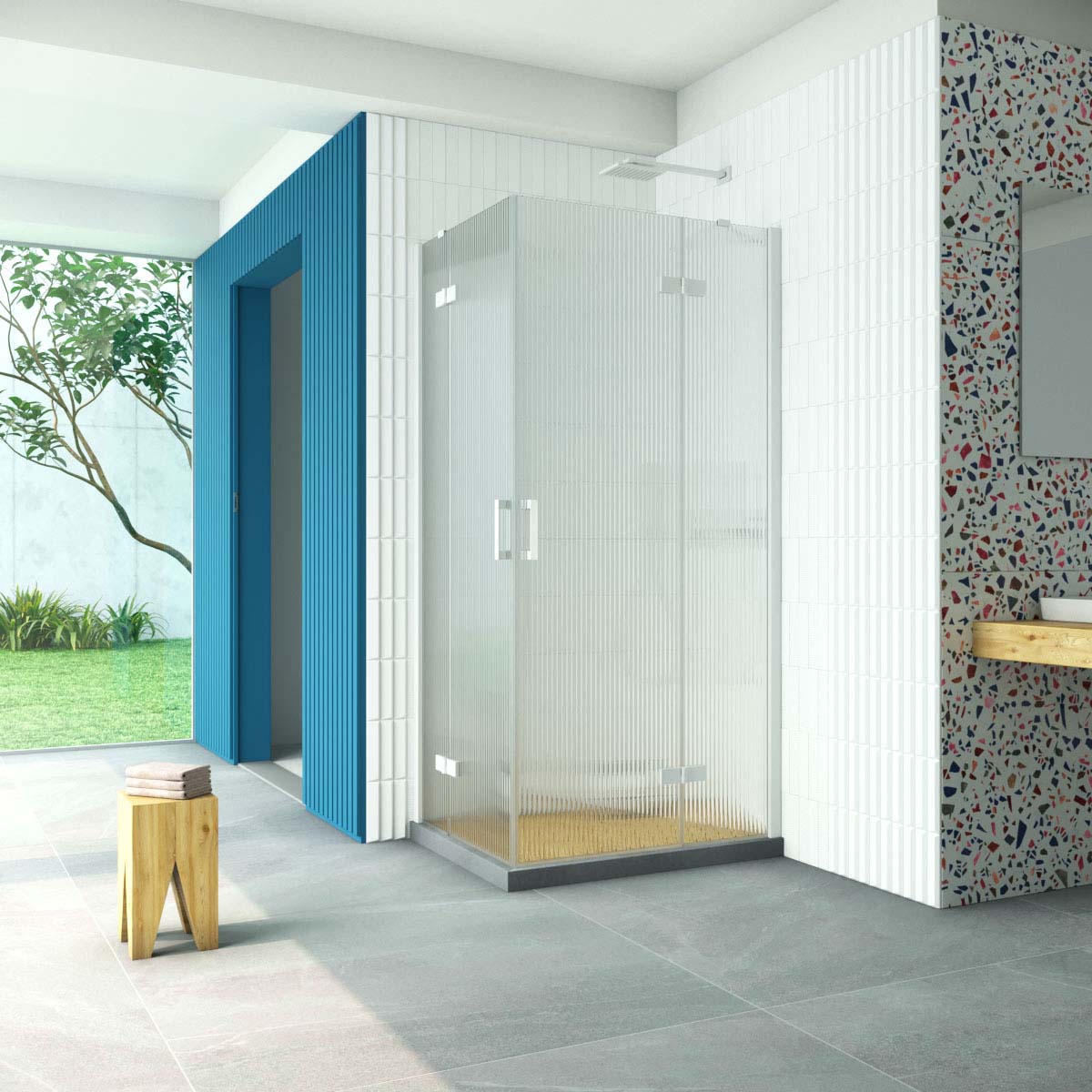 Душевой уголок Vegas Glass AFA-F Retta 100*90 01 Moru R, профиль белый стекло Moru