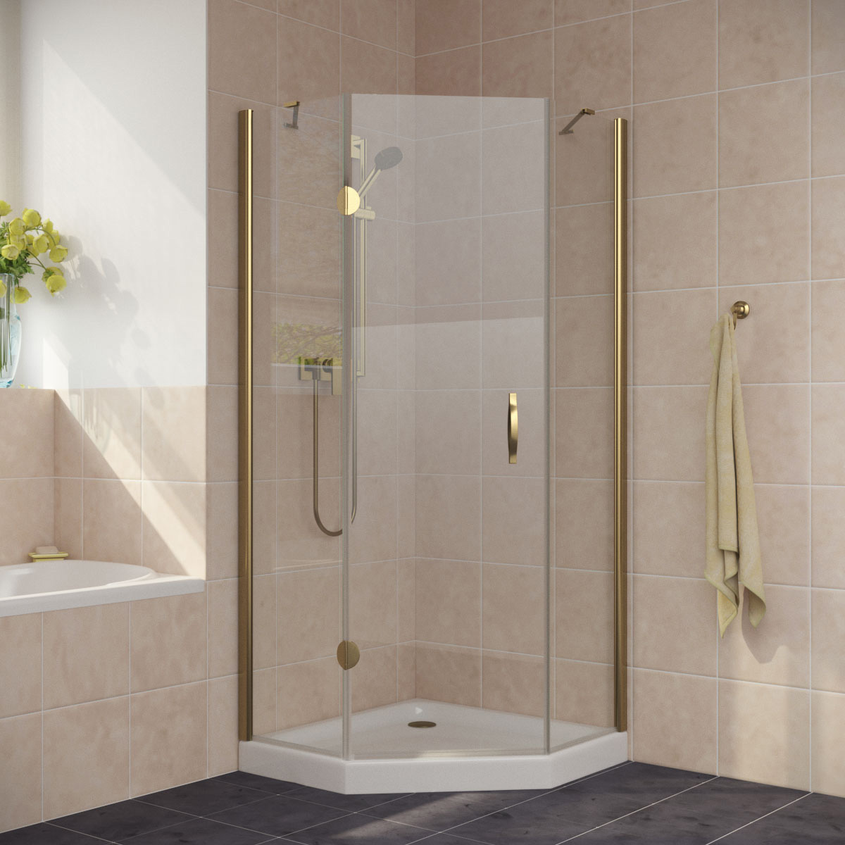 Душевой уголок Vegas Glass AFA-Pen LUX 120 05 crystalvision L, профиль бронза, стекло crystalvision