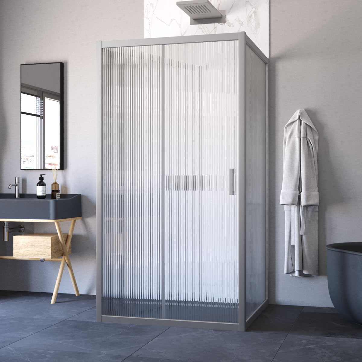 Душевой уголок Vegas Glass ZP-U NOVO h2000 120*90 07 Moru, профиль матовый хром, стекло Moru