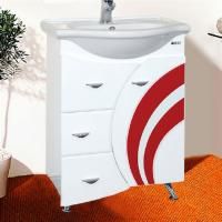 Тумба с раковиной Misty Каролина 60 3 ящика R красное стекло, напольная