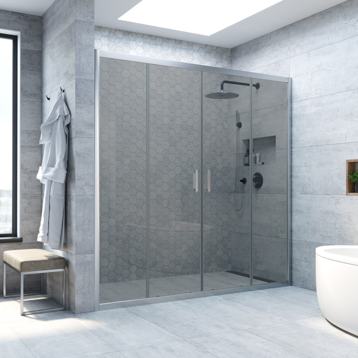 Душевая дверь в нишу Vegas Glass Z2P NOVO h2000 190 07 07, профиль матовый хром, стекло графит