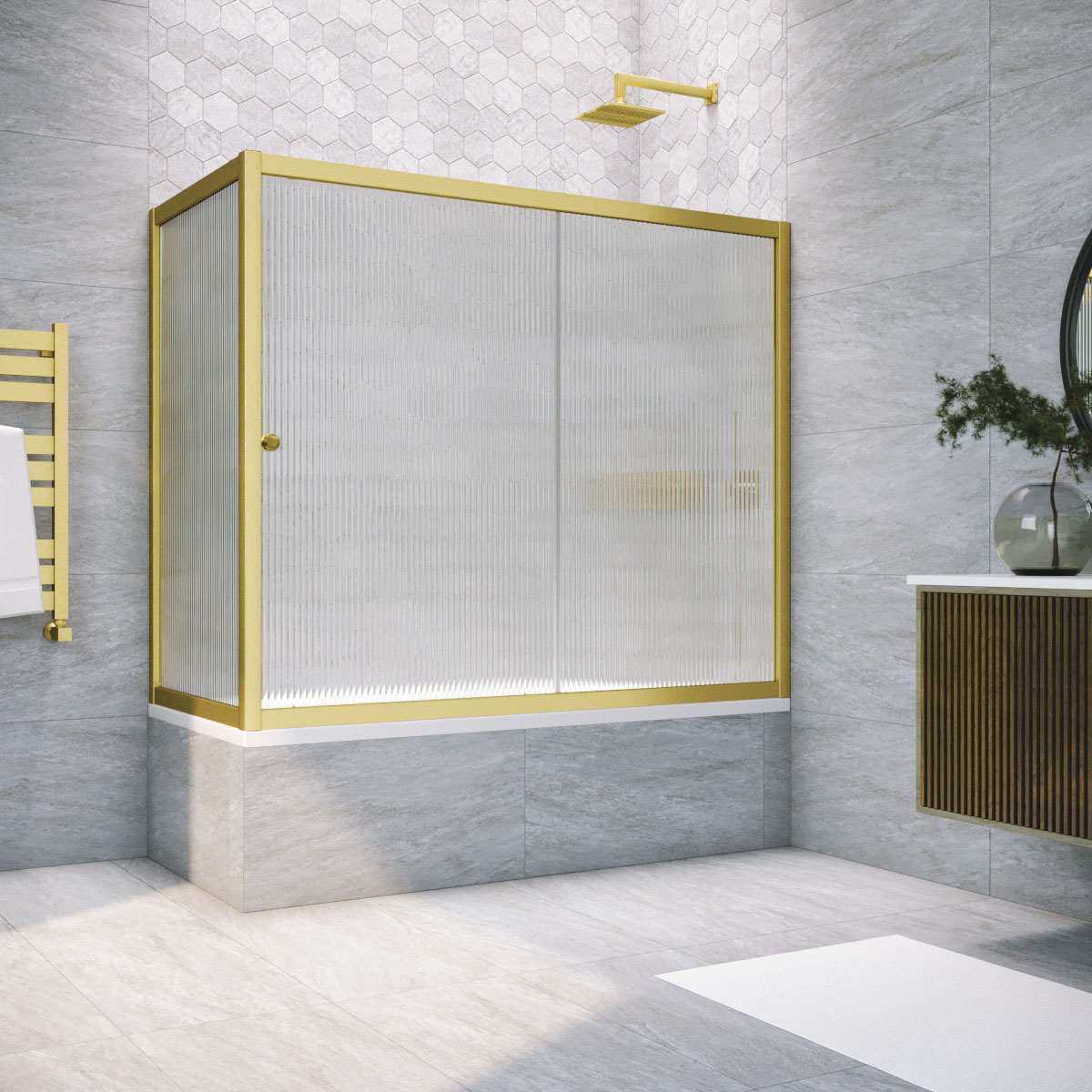 Шторка на ванну Vegas Glass  ZV+ZVF NOVO 190*75 03 Moru, профиль золото матовое, стекло Moru