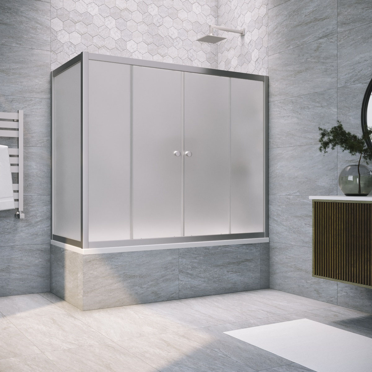 Шторка на ванну Vegas Glass Z2V+ZVF NOVO 165*75 07 10, профиль матовый хром, стекло сатин