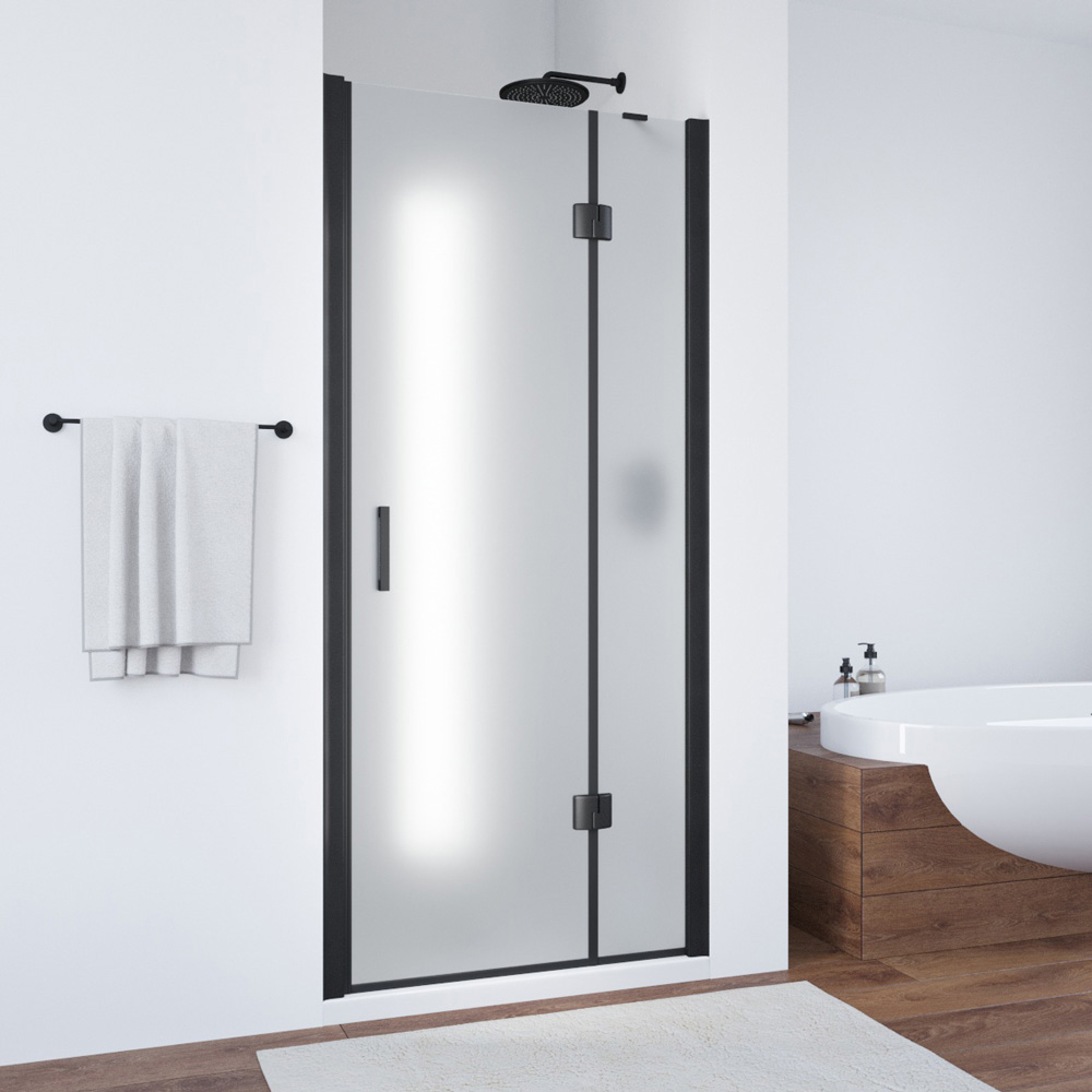 Душевая дверь в нишу Vegas Glass AFP NOVO 120 02М 10 R, профиль черный матовый, стекло сатин