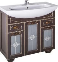 Тумба под раковину ASB-Woodline Бергамо 85 орех темный, патина золото, витраж