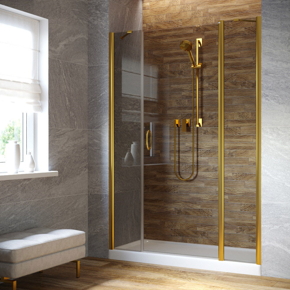 Душевая дверь в нишу Vegas Glass EP-2F LUX 160 09 07 R, профиль золото глянцевое, стекло графит