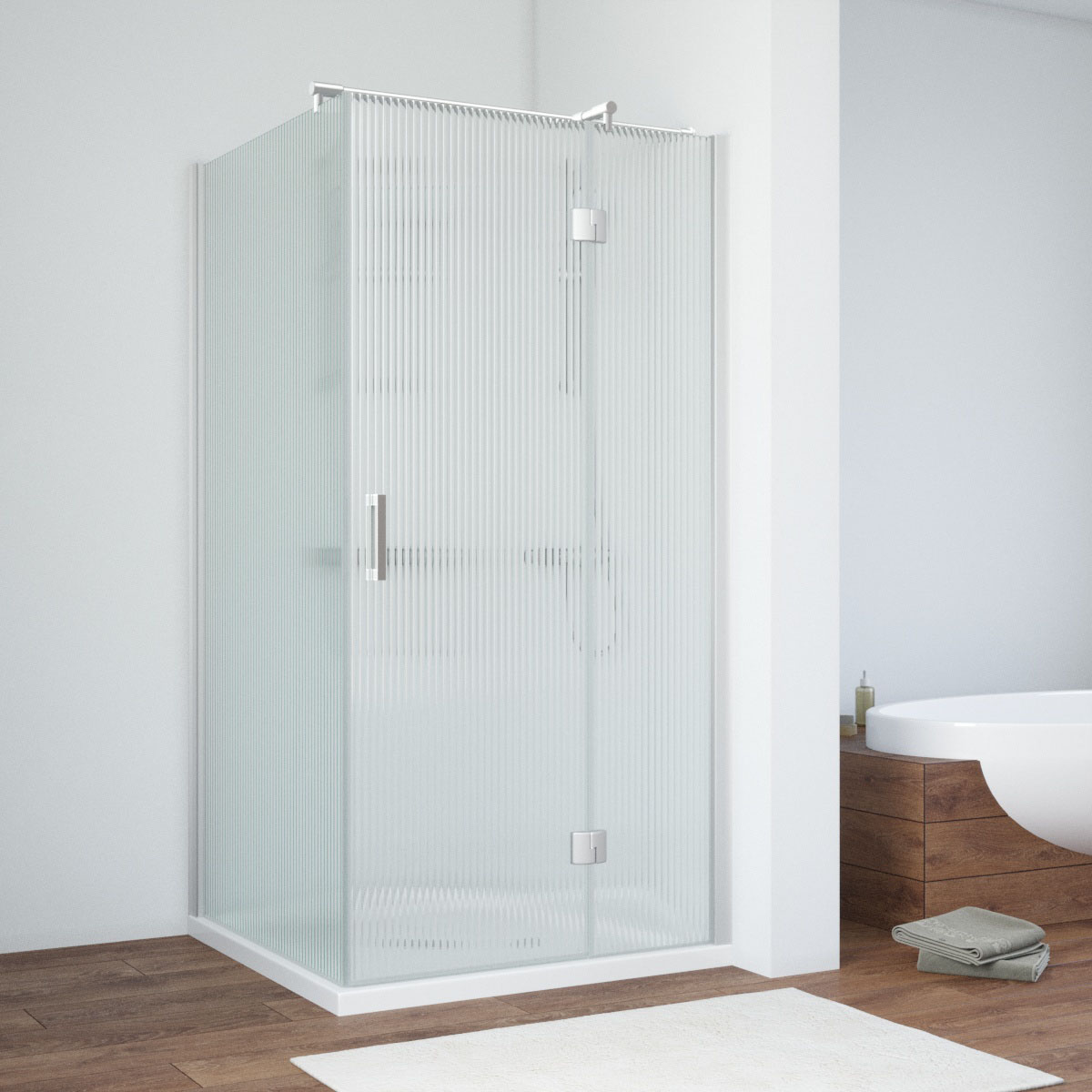 Душевой уголок Vegas Glass AFP-Fis NOVO 100*80 07 Moru R, профиль матовый хром, стекло Moru