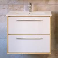 Тумба с раковиной Raval Frame 75 белая, дуб сонома, подвесная