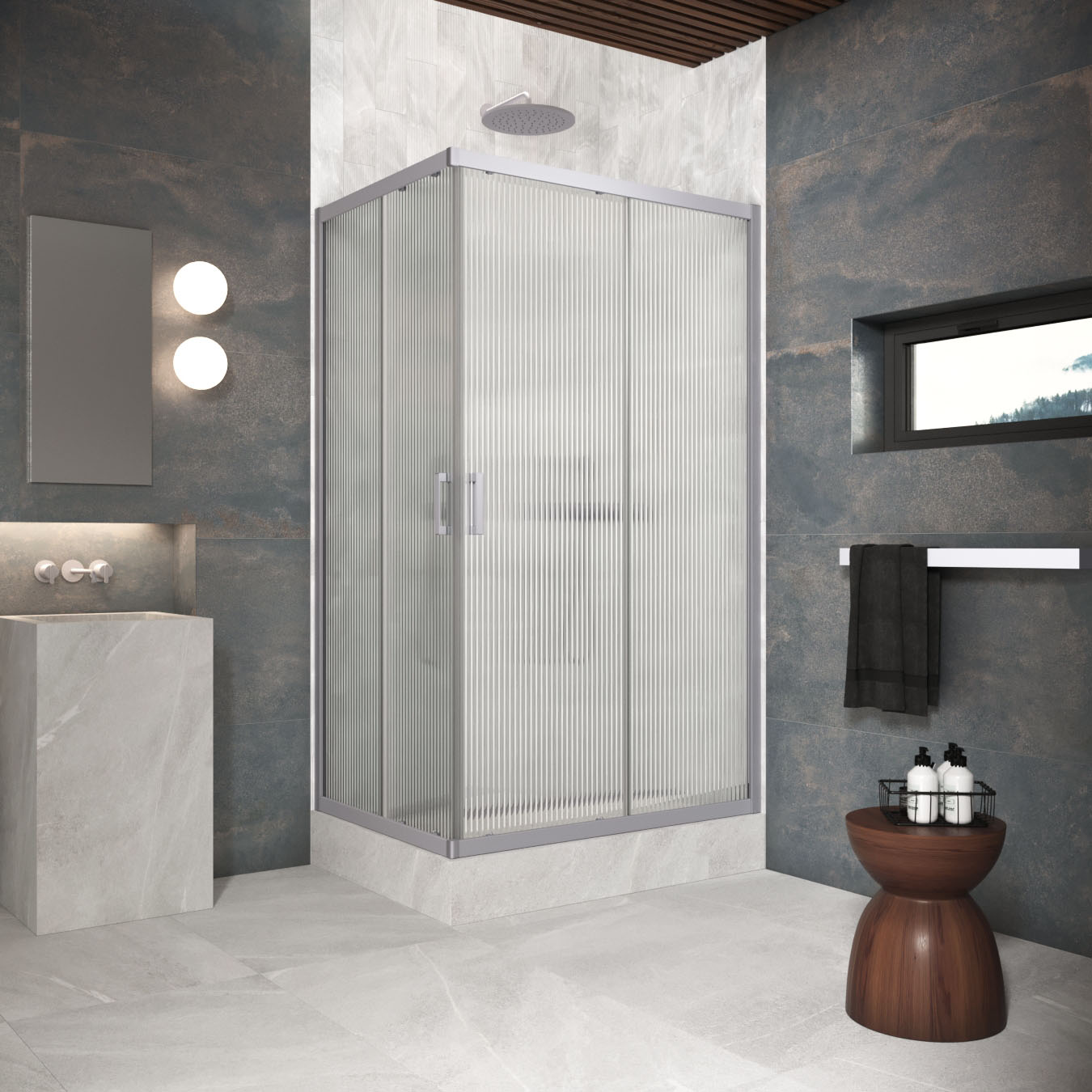 Душевой уголок Vegas Glass ZA-F Protec h1900 120*90 07 Moru, профиль матовый хром, стекло Moru