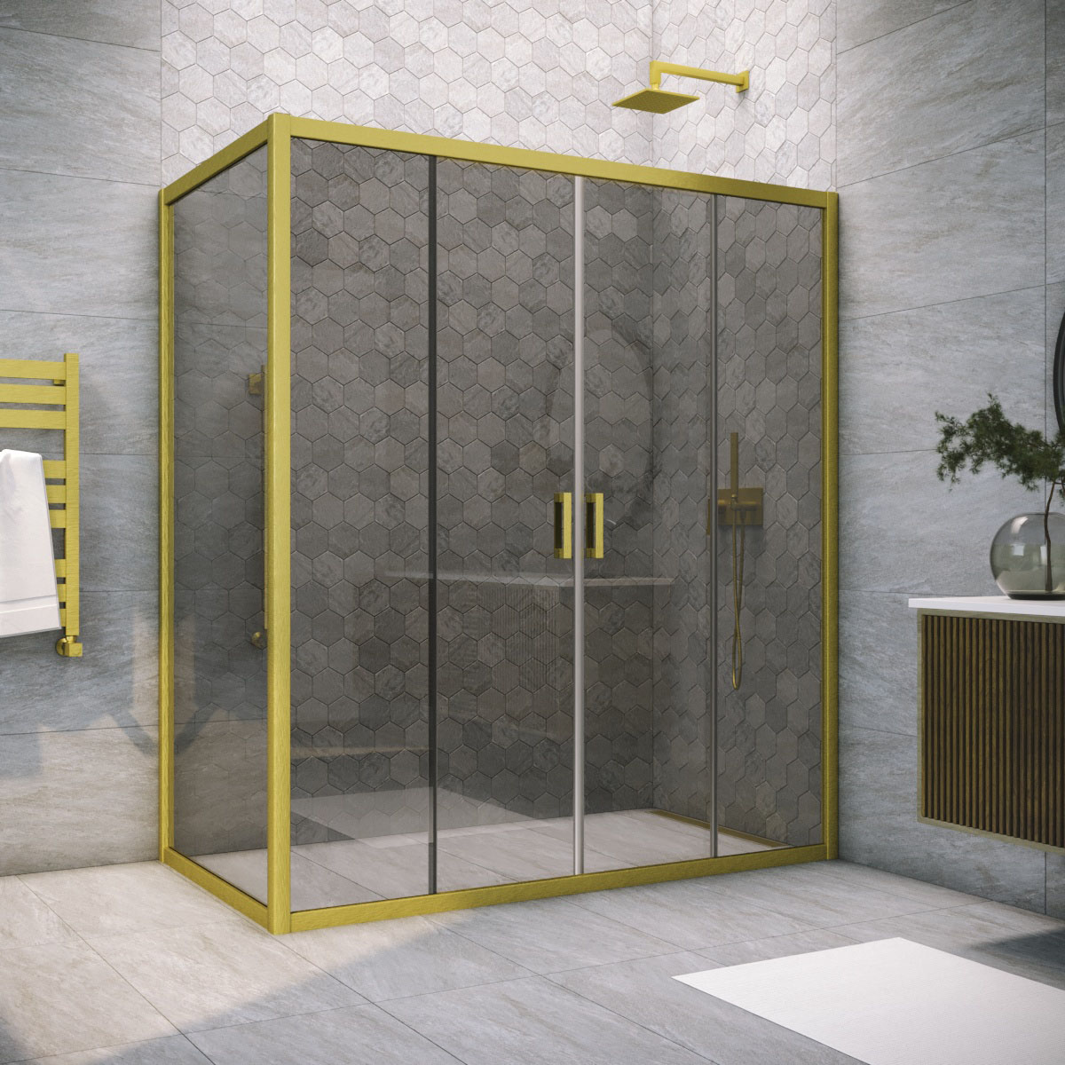 Душевой уголок Vegas Glass Z2P+ZPV NOVO h2000 175*100 03 07, профиль золото матовое, стекло графит