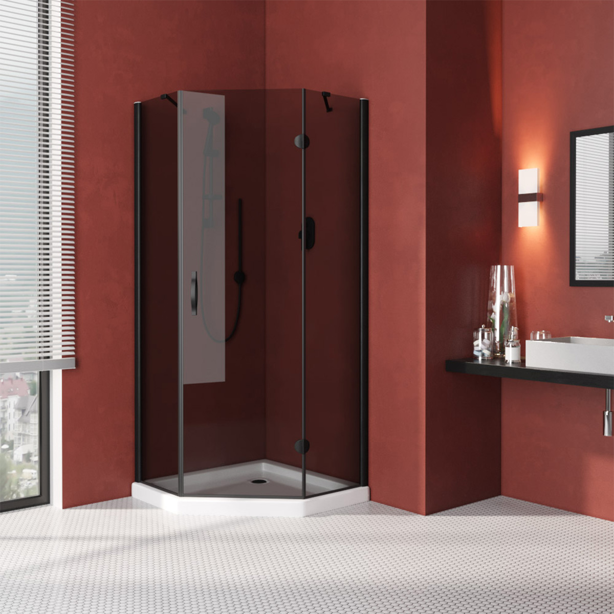 Душевой уголок Vegas Glass AFA-Pen LUX 120 02М 07 R, профиль черный матовый, стекло графит