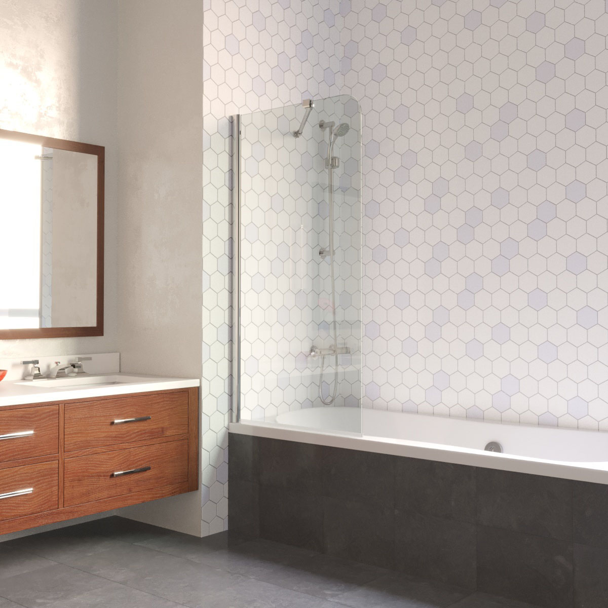 Шторка на ванну Vegas Glass EV LUX ST 76 08 01 L, профиль глянцевый хром, стекло прозрачное