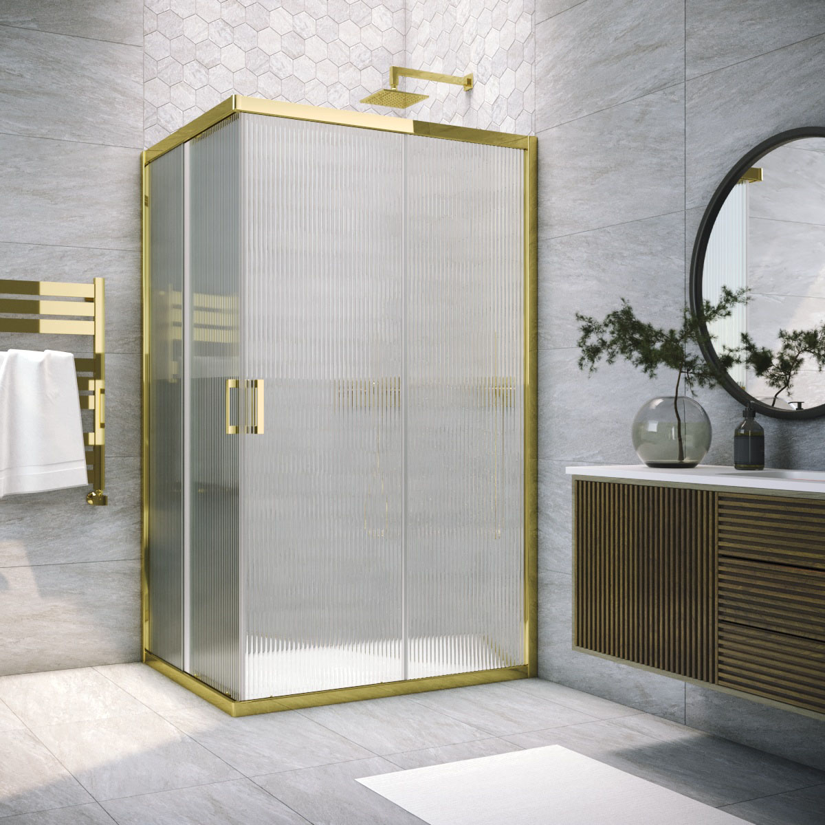 Душевой уголок Vegas Glass ZA-F TUR NOVO 85*80 09 Moru, профиль золото глянцевое, стекло Moru