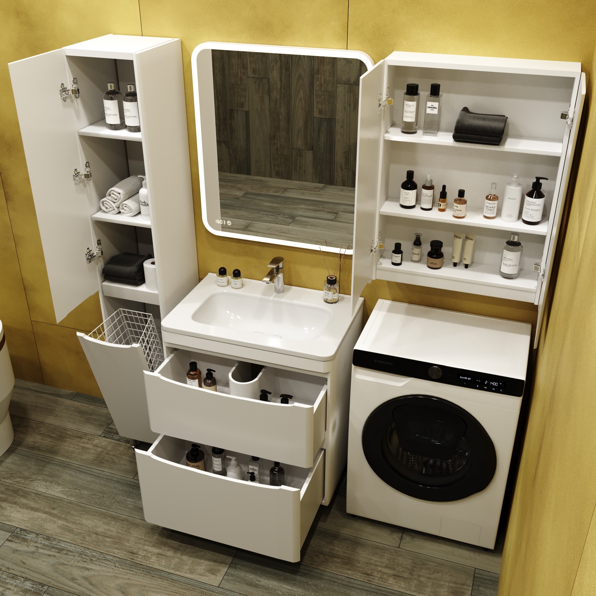 Тумба с раковиной Style Line Бергамо мини 70 2 ящика Люкс антискрейтч белая, Plus напольная