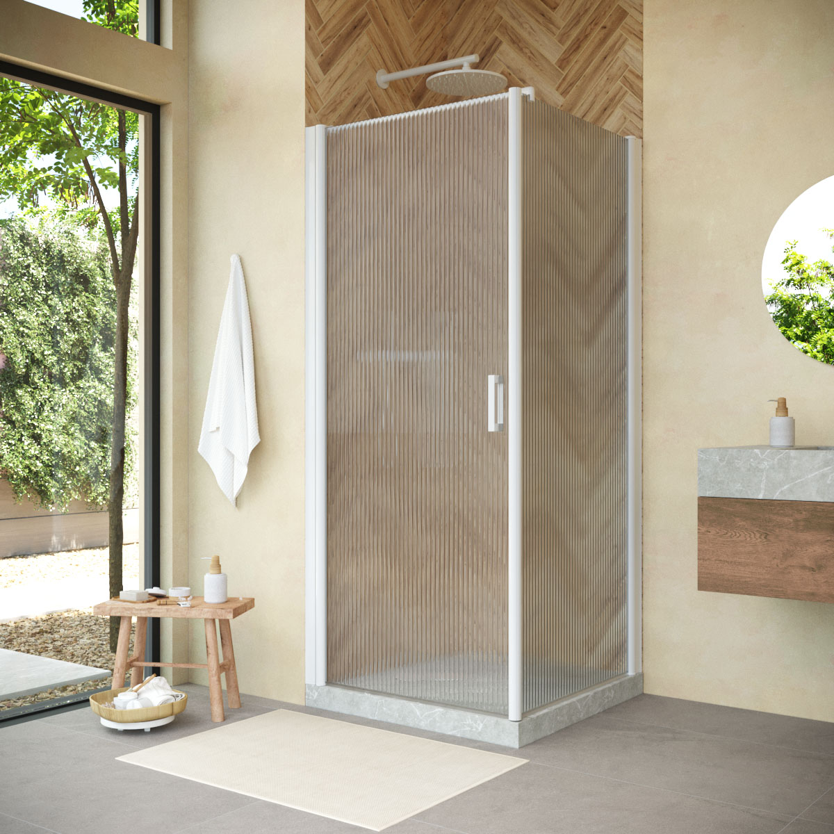 Душевой уголок Vegas Glass EP-FIS NOVO h2000 90 01 Moru L, профиль белый, стекло Moru