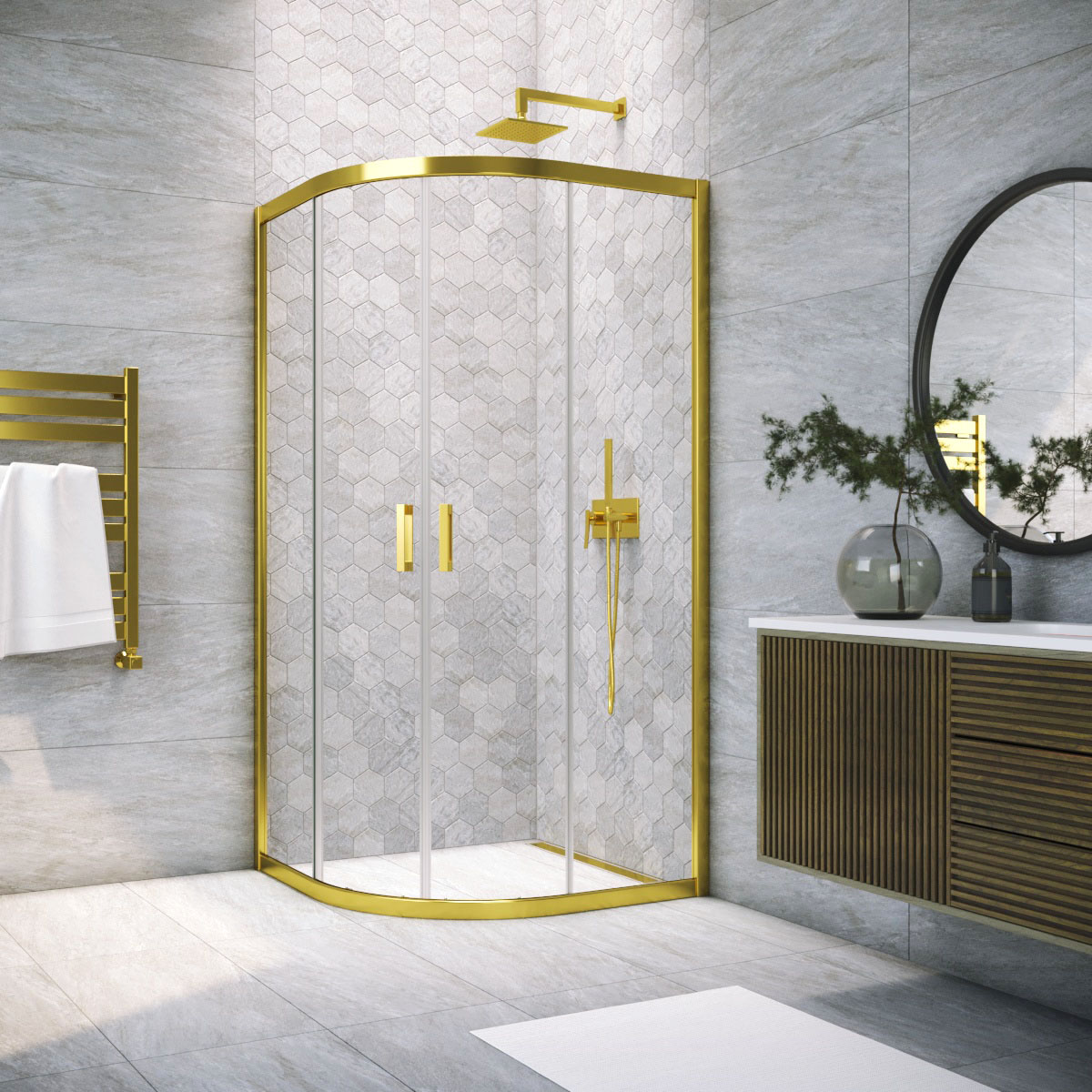 Душевой уголок Vegas Glass ZS TUR NOVO h1900 80 09 01, профиль золото глянцевое, стекло прозрачное