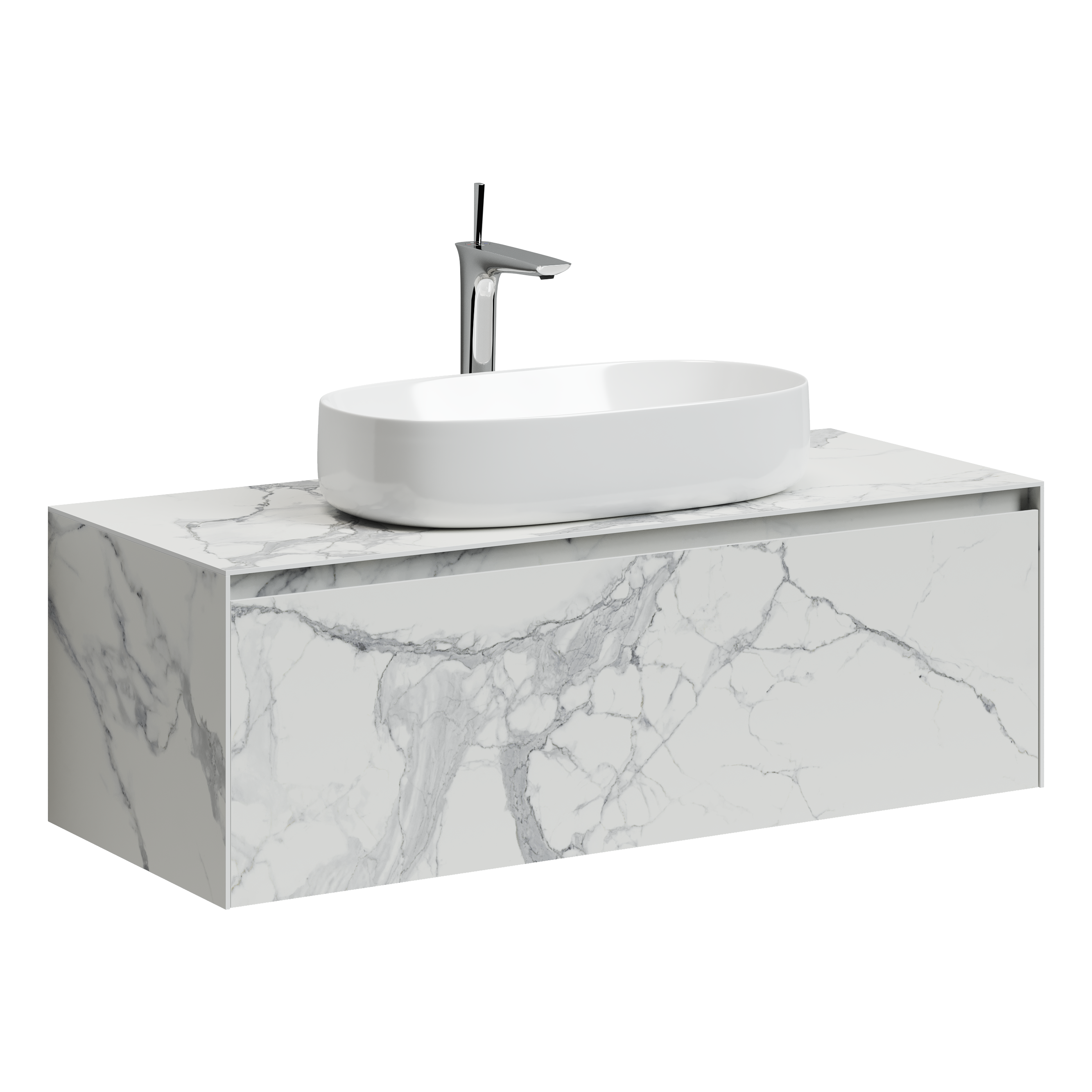 Тумба с раковиной Sancos Stone 120 со столешницей из керамогранита черный марамор, подвесная