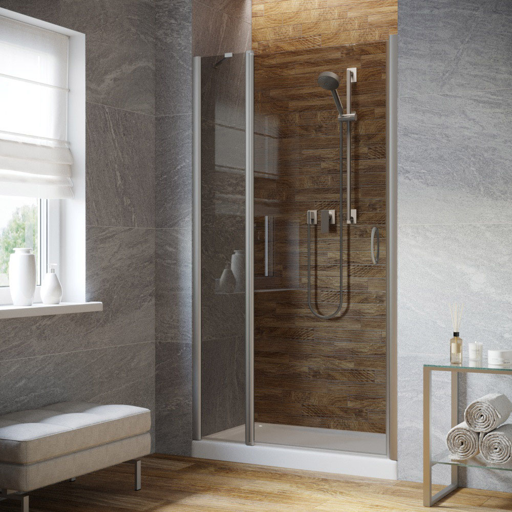 Душевая дверь в нишу Vegas Glass EP-F-1 LUX 125 07 07 L, профиль матовый хром, стекло графит