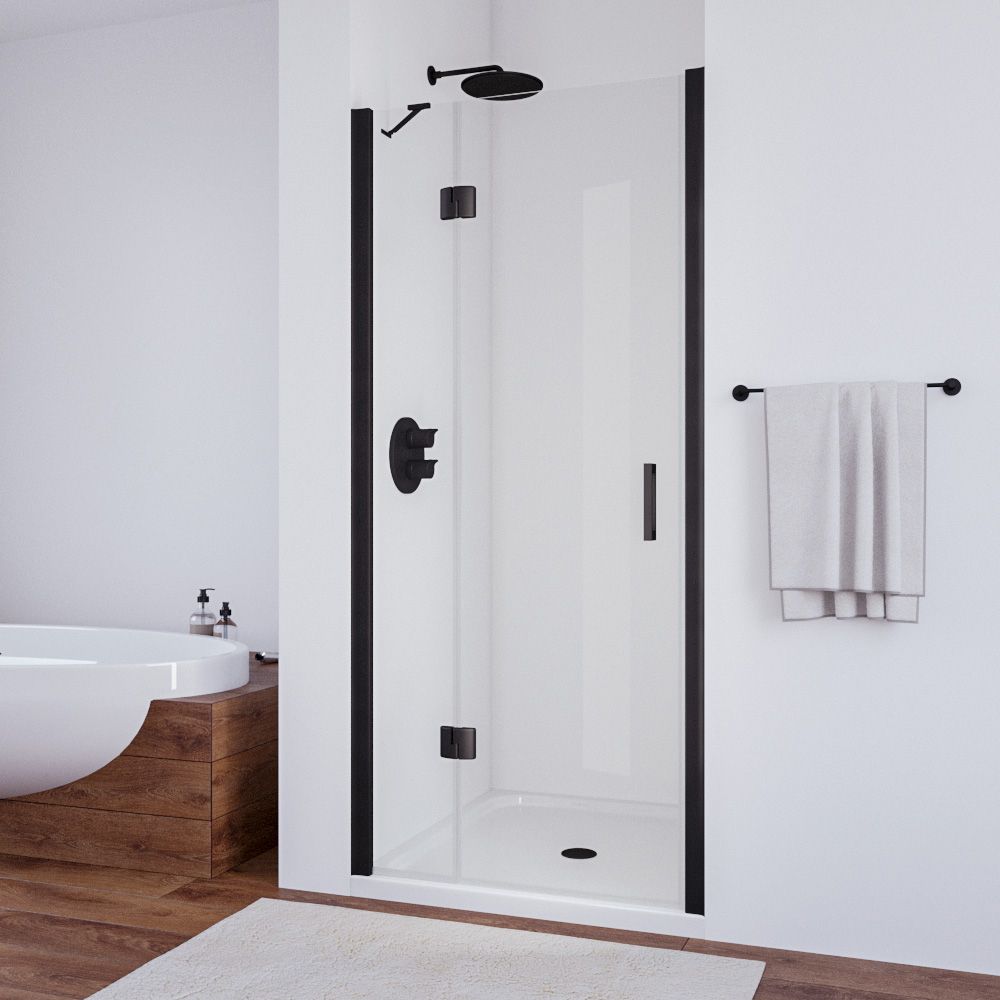 Душевая дверь в нишу Vegas Glass AFP NOVO 120 02М 07 L профиль черный матовый, стекло графит