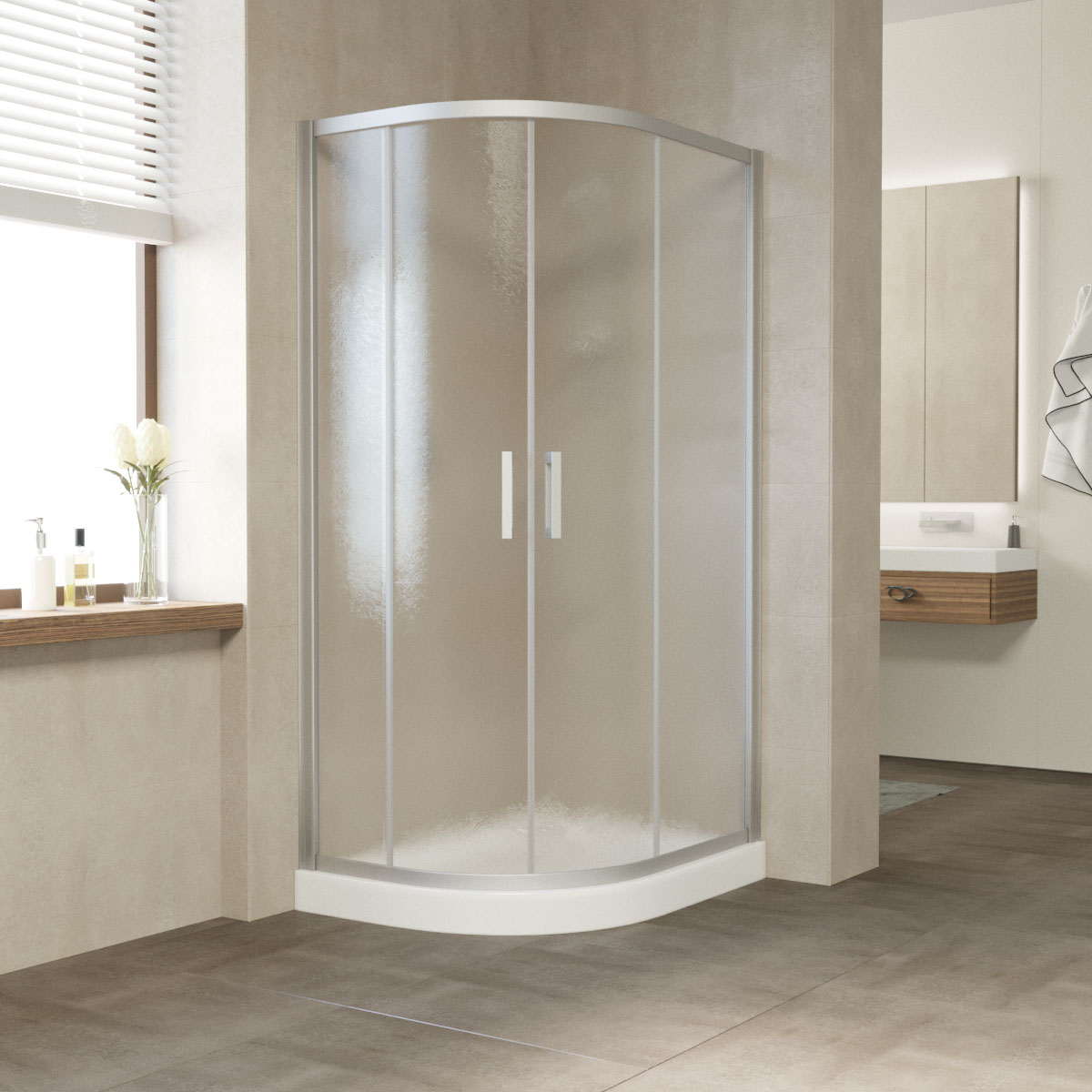 Душевой уголок Vegas Glass ZS-F NOVO h2000 110*100 07 02, профиль матовый хром, стекло шиншилла