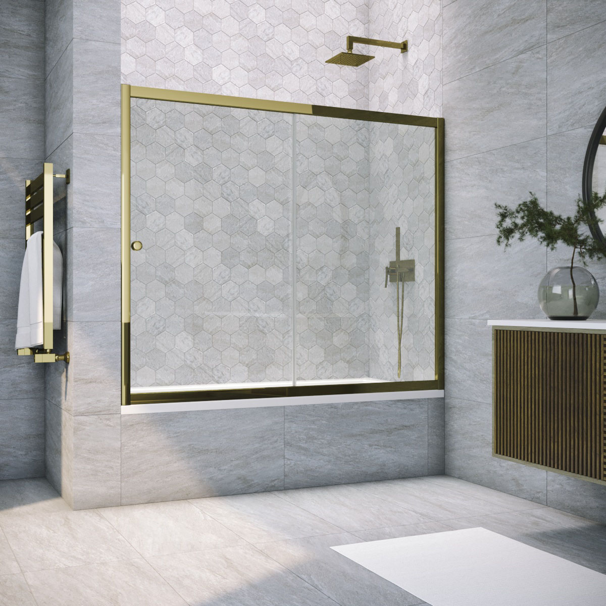 Шторка на ванну Vegas Glass ZV TUR NOVO 190 05 01, профиль бронза, стекло прозрачное