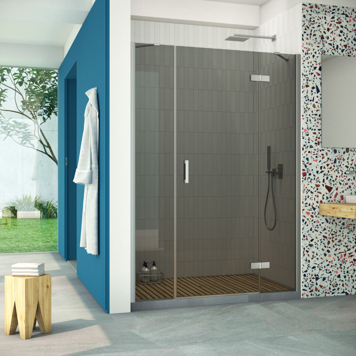 Душевая дверь в нишу Vegas Glass AFP-F Retta 140 07 07 R, профиль матовый хром стекло графит