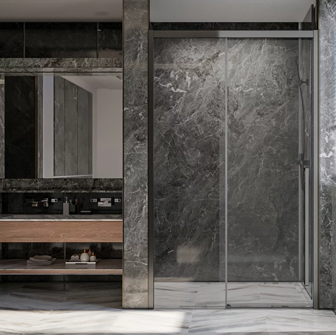 Душевая дверь в нишу Veconi Premium Trento PTD-30GR 150 см, профиль графит