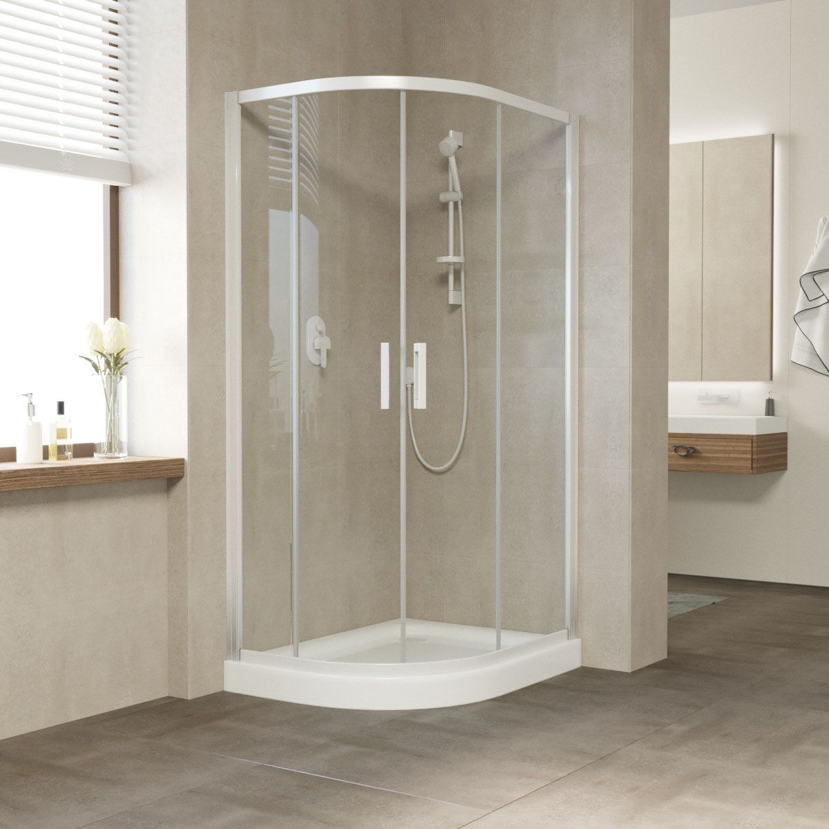 Душевой уголок Vegas Glass ZS-F NOVO 90*80 01 01 профиль белый, стекло прозрачное