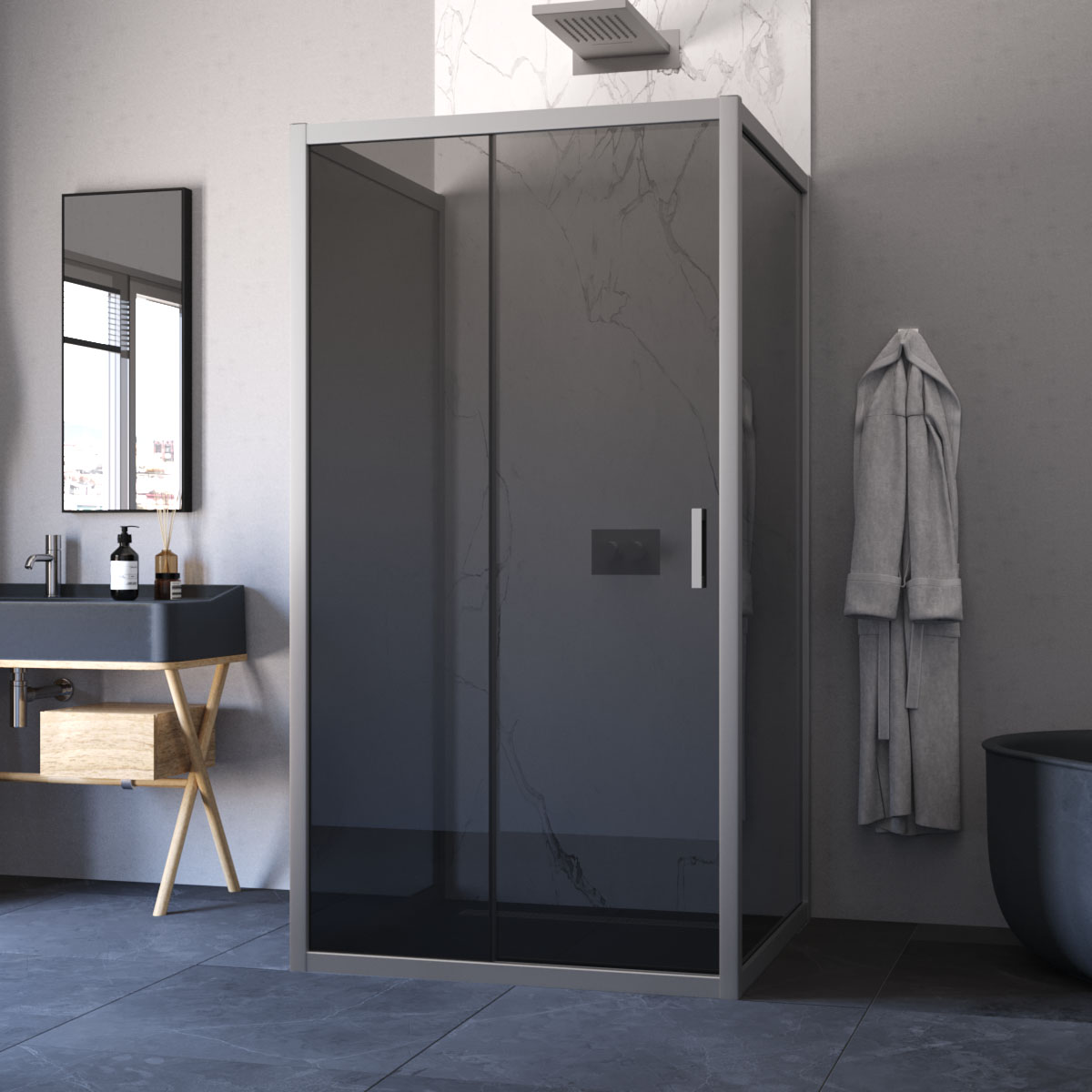 Душевой уголок Vegas Glass ZP-U NOVO h2000 100*100 07 07, профиль матовый хром, стекло графит