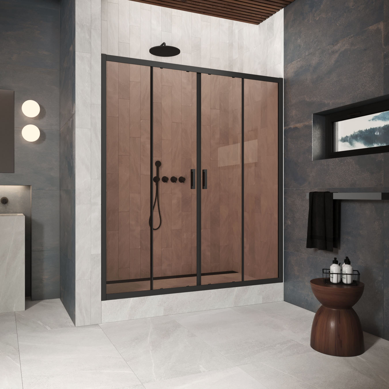 Душевая дверь в нишу Vegas Glass  Z2P Protec 200 02М 05, профиль черный матовый, стекло бронза