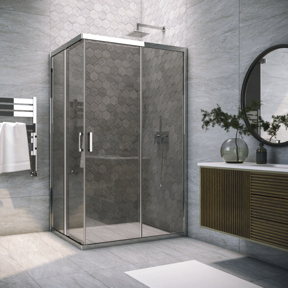 Душевой уголок Vegas Glass ZA-F TUR NOVO 120*90 08 07, профиль глянцевый хром, стекло графит