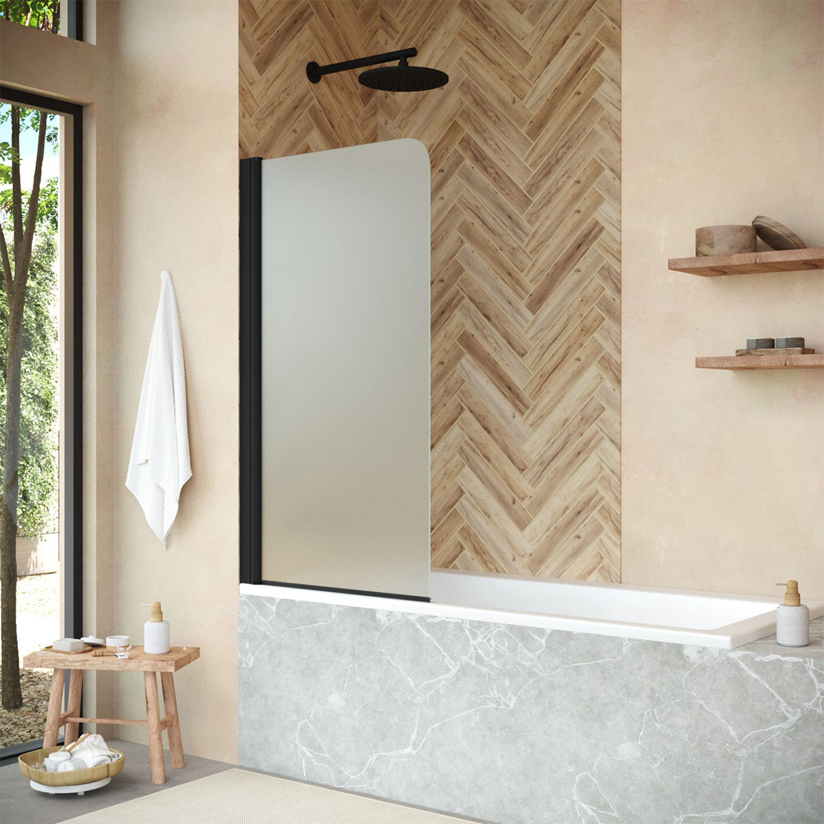 Шторка на ванну Vegas Glass  EV NOVO 60 02М 10 L, профиль черный матовый, стекло сатин