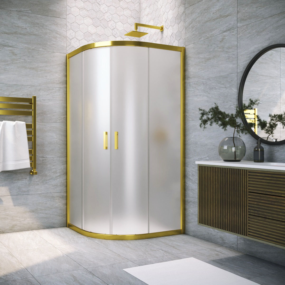 Душевой уголок Vegas Glass ZS TUR NOVO h1900 90 09 10, профиль золото глянцевое, стекло сатин