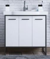 Тумба с раковиной Corozo Айрон 90 черная/белая с корзиной для белья